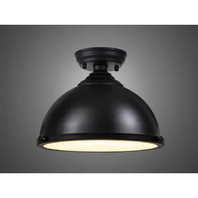 Billericay 1 Light Flush Ceiling E27 With Round 31cm Metal Shade Matt Black Frosted White