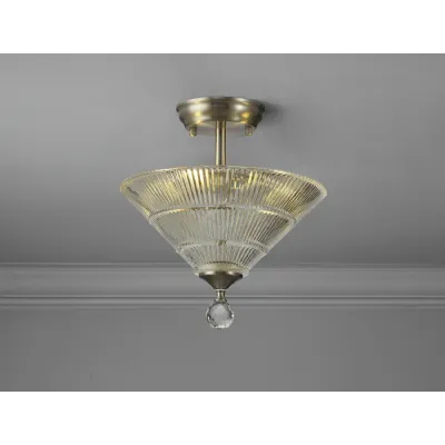 Billericay 2 Light Semi Flush Ceiling E27 With Cone 30cm Glass Shade Satin Nickel Clear