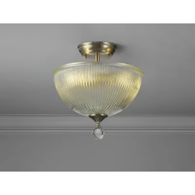 Billericay 2 Light Semi Flush Ceiling E27 With Dome 30cm Glass Shade Satin Nickel Clear