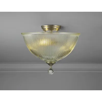 Billericay 2 Light Semi Flush Ceiling E27 With Dome 38cm Glass Shade Satin Nickel Clear