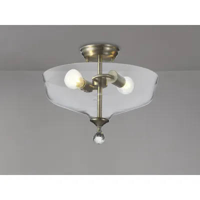 Billericay 2 Light Semi Flush Ceiling E27 With Flat Round 38cm Glass Shade Satin Nickel Clear