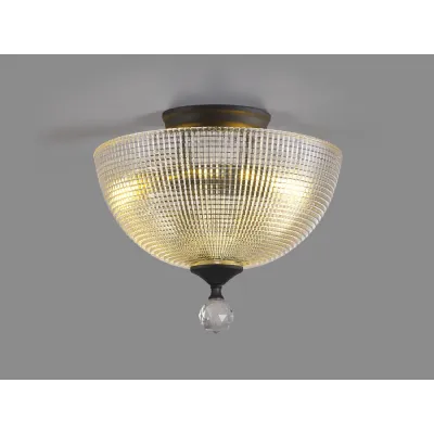 Billericay 2 Light Semi Flush Ceiling E27 With Round 30cm Prismatic Effect Glass Shade Graphite Clear