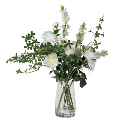 Mixed White Garden Flower Arrangement in Glass Vase