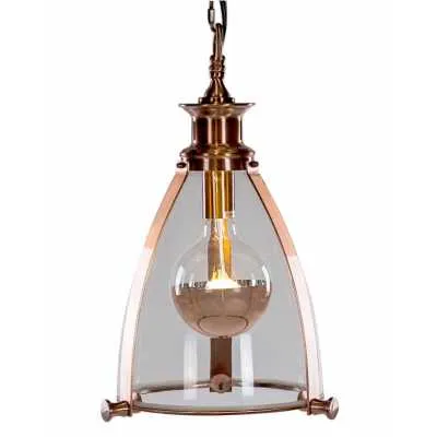 Copper Metal Glass Lantern Ceiling Light On Chain