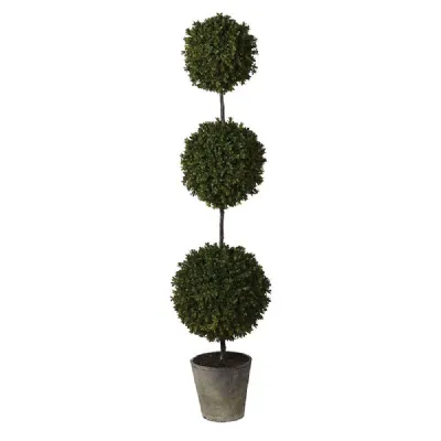Green Triple Ball Topiary In Grey Cement Pot