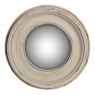 Small Distressed White Concurve Round Mirror