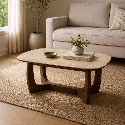 Portland Rectangular Coffee Table Walnut Effect Natural Stone