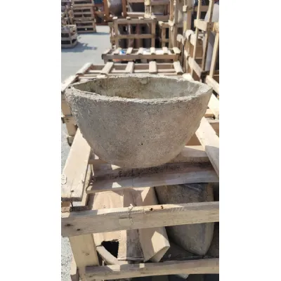 Set of 6 Handcrafted Low Roman Pots in Aged Stone Finish