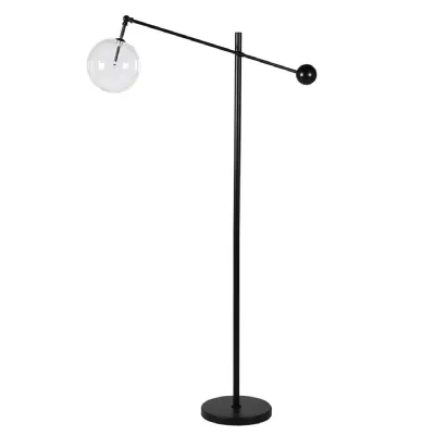 Glass Ball and Black Metal Floor Lamp