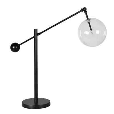 Glass Ball and Black Metal Table Lamp