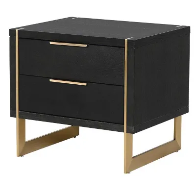 Modern Gold and Black Veneered 2 Drawer Bedside Table