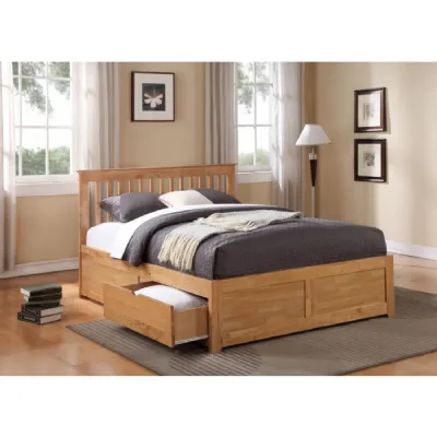 Oak or White Painted Fixed 2 Drawer Wooden Beds