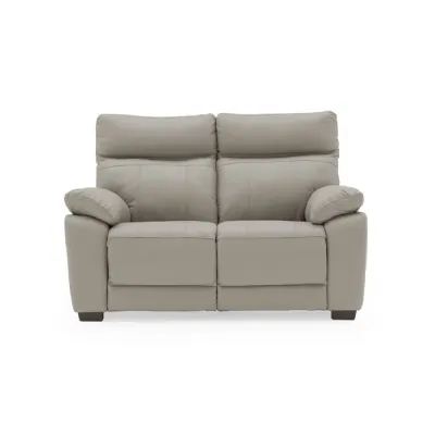 Light Grey Leather 2 Seater Wide Sofa