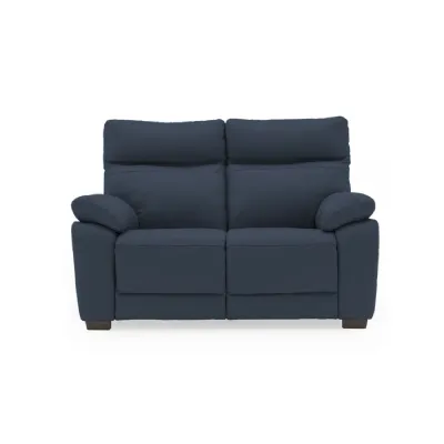 Indigo Blue Leather Upholstered 2 Seater Sofa Standard Back