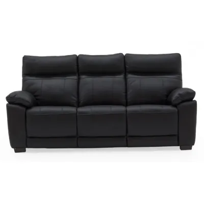 Black Leather Upholstered 3 Seater Sofa with Padded Armrests