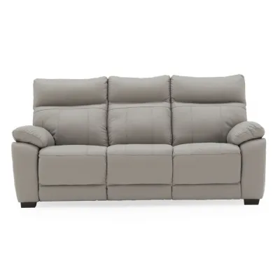 Light Grey Leather 3 Seater Large Sofa 200cm Wide