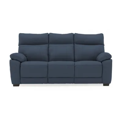 Blue Leather 3 Seater Upholstered Sofa