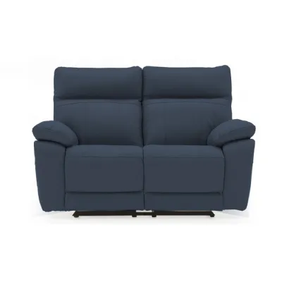 Indigo Blue Leather 2 Seater Manual Recliner Sofa