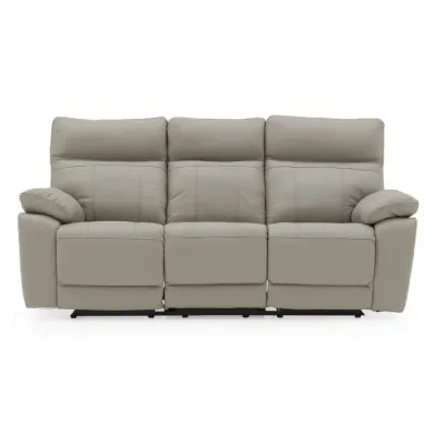 Grey Leather 3 Seater Recliner Sofa with Solid Wood