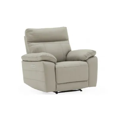Light Grey Leather Electric Recliner with Padded Armrest