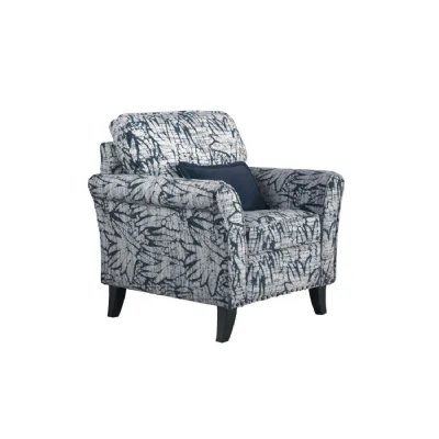 Navy Blue and Silver Patterned Fabric Accent Chair
