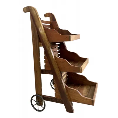 Rustic Wooden 3 Tier Display Unit with Metal Wheels