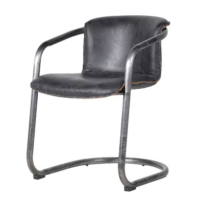 Antique Slate Leather Occasional Chair With Metal Frame