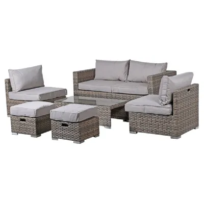6 Piece Outdoor Linen And Rattan Effect Set