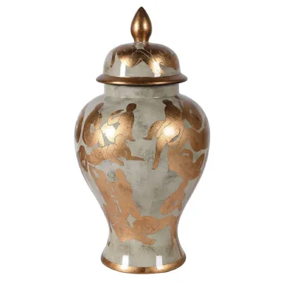 Gold Figurines Lidded Jar