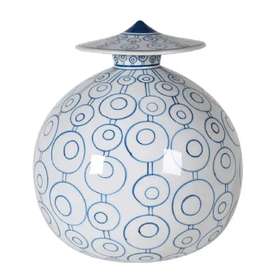 Blue and White Hand Painted Lidded Jar