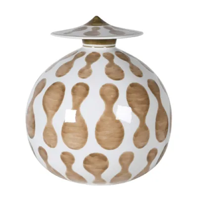 Brown and White Hand Painted Lidded Jar