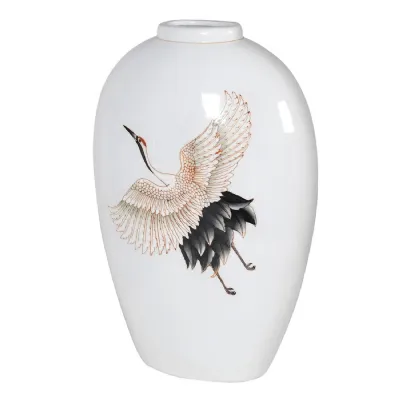 Tall Crane Decorated Vase