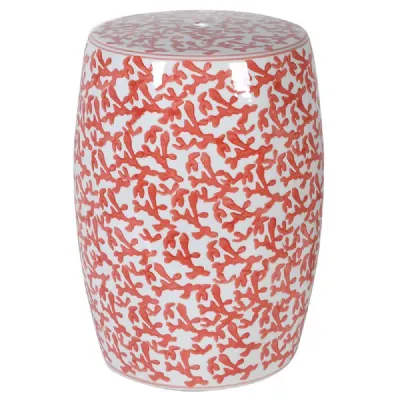 Red And White Coral Porcelain Stool