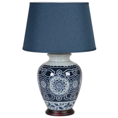 Blue and White Table Lamp With Shade