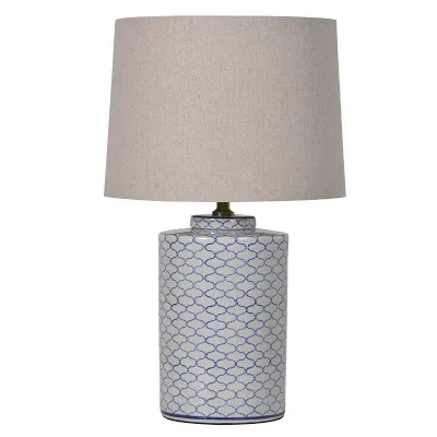 Ceramic Blue And White Crackle Lamp With Fabric Shade