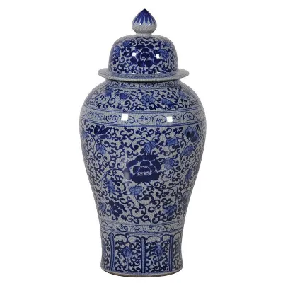 Small Blue And White Crackle Urn