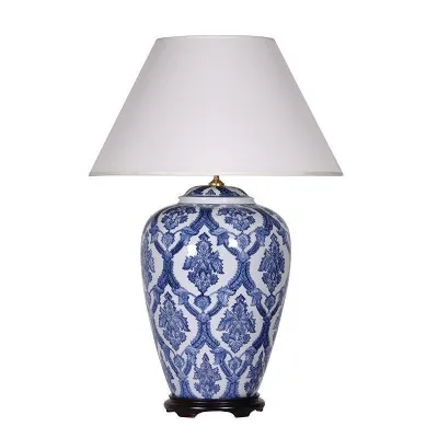 Traditional Ceramic Blue and White Vase Table Lamp With White Shade