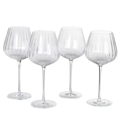 Set of 4 Ribbed Red Wine Glasses