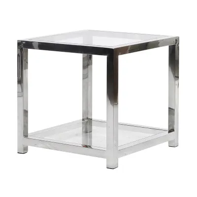 Cube Square Side End Table Metal and Glass Style