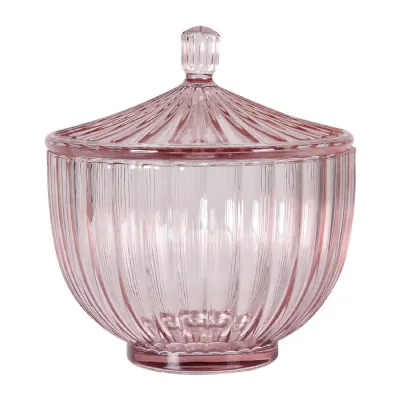 Large Pink Pleated Trinket Jar with Lid