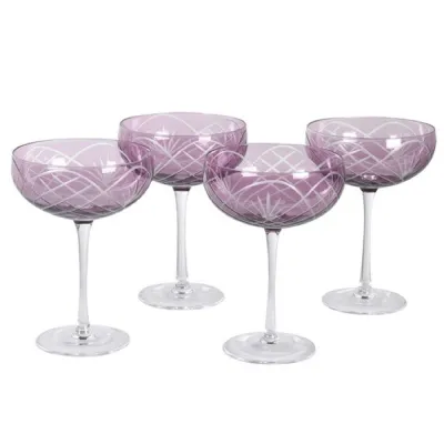 Set of 4 Blush Etched Champagne Glasses