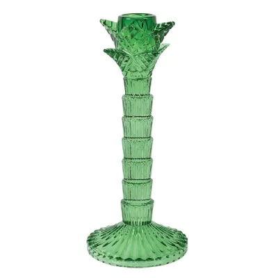 Green Glass Palm Tree Candlestick