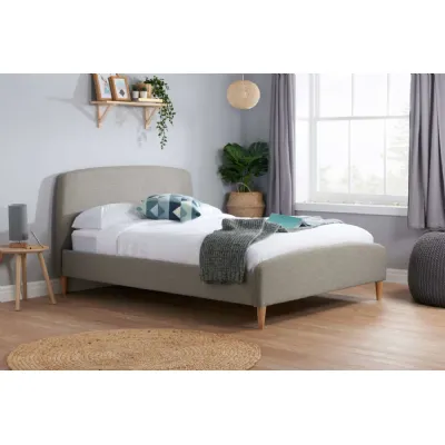 Grey Fabric Double Upholstered Curved Bed with Footend