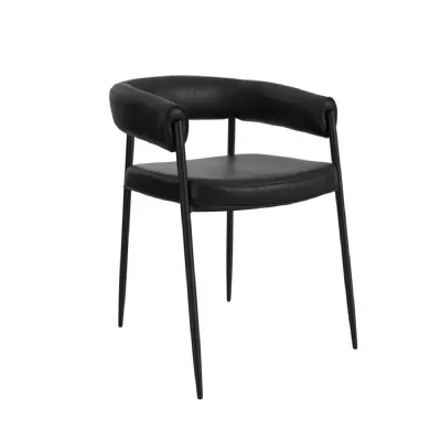 Black Faux Leather Dining Chair with Armrest and Metal Frame
