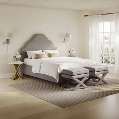 Light Grey Linen Fabric Upholstered King Size 5ft Bed