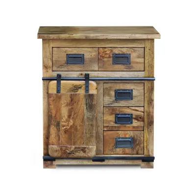 Industrial Rustic Mango Wood Hall Cabinet with Sliding Door