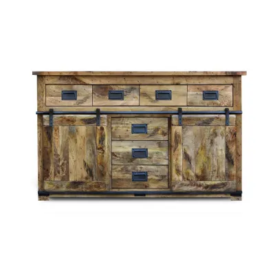 Industrial Distressed Mango Wood Large Sideboard with Sliding Doors