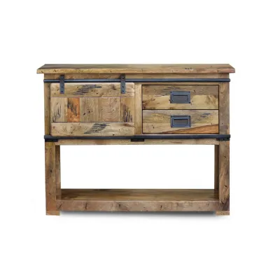 Industrial Distressed Mango Wood Console Table with Sliding Barn Door
