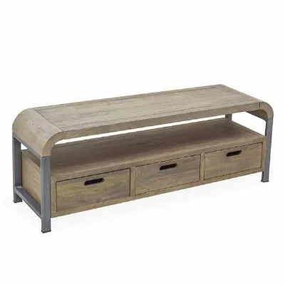 Modern Natural Wood and Metal 3 Drawer TV Media Unit with Open Shelf