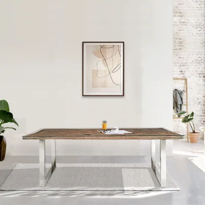 Industrial Solid Reclaimed Sleeper Wood Rectangular 8 Seater Dining Table